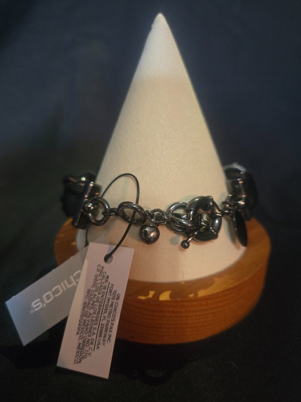 Chico's NWT Black Leather Wrap Chain Bracelet - Picture 3 of 7